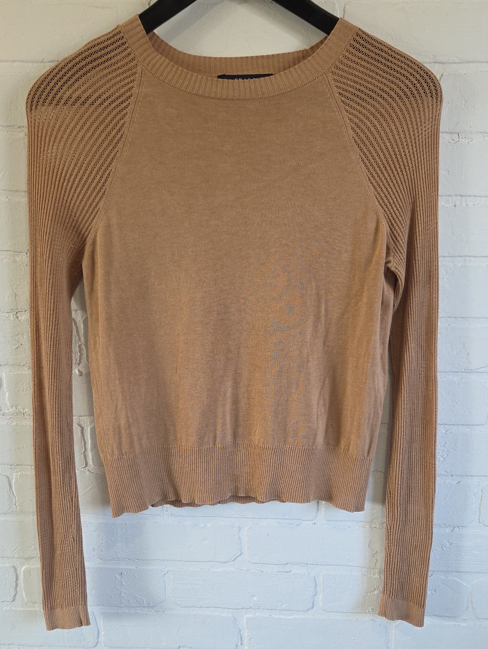 Brass Silk Blend Rib-Sleeve Sweater